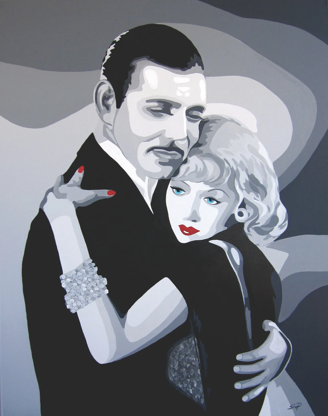 Akrylmålning "The Hug"           Clark Gable & Carole Lombard av Siv Pettersson