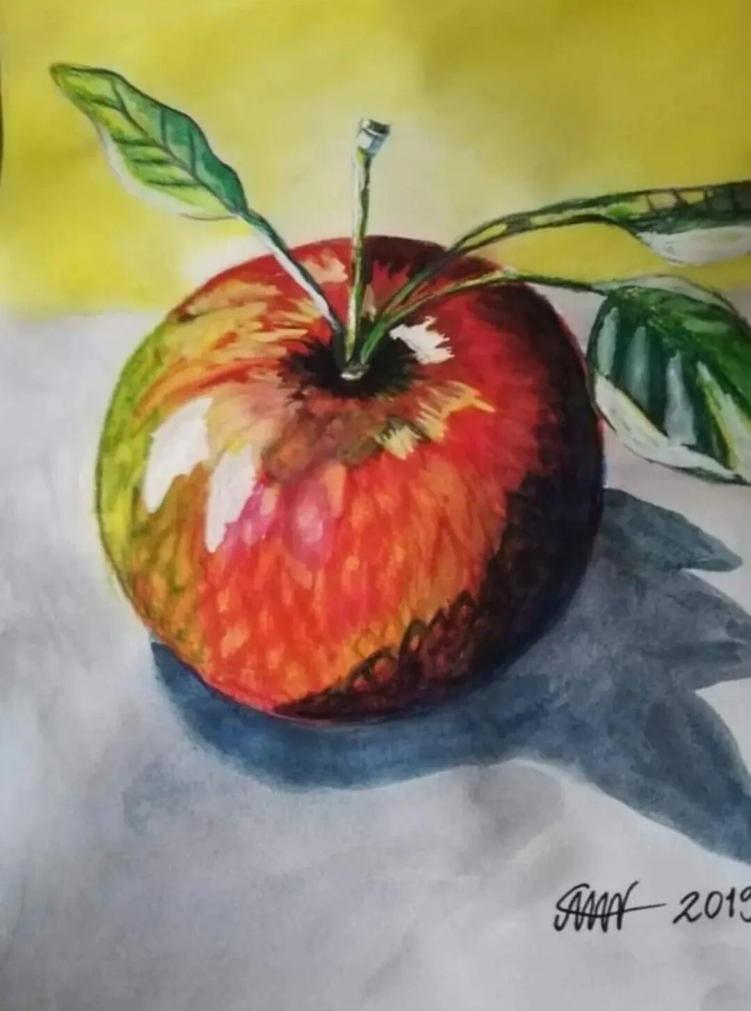 Akvarell Rött äpple av Åse Motsanos Nordgren