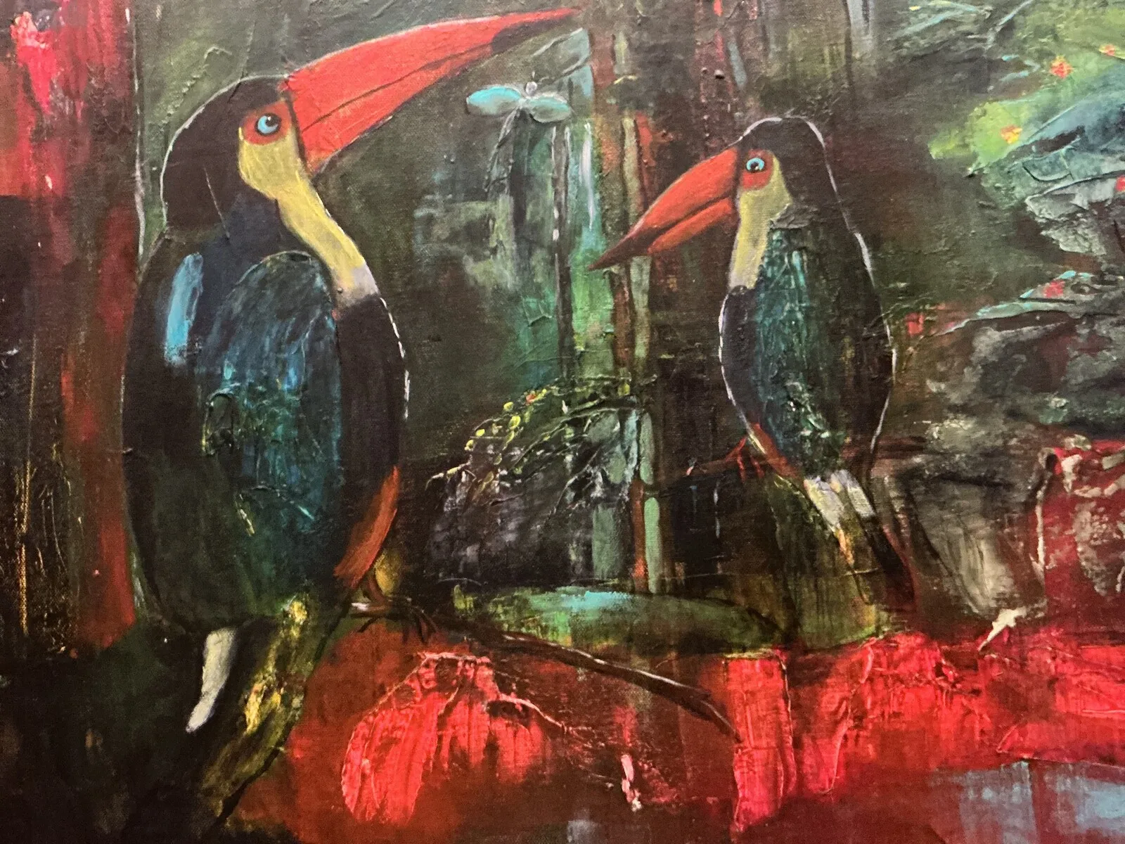 Akrylmålning Tocu toucan möte av Anette Peltola
