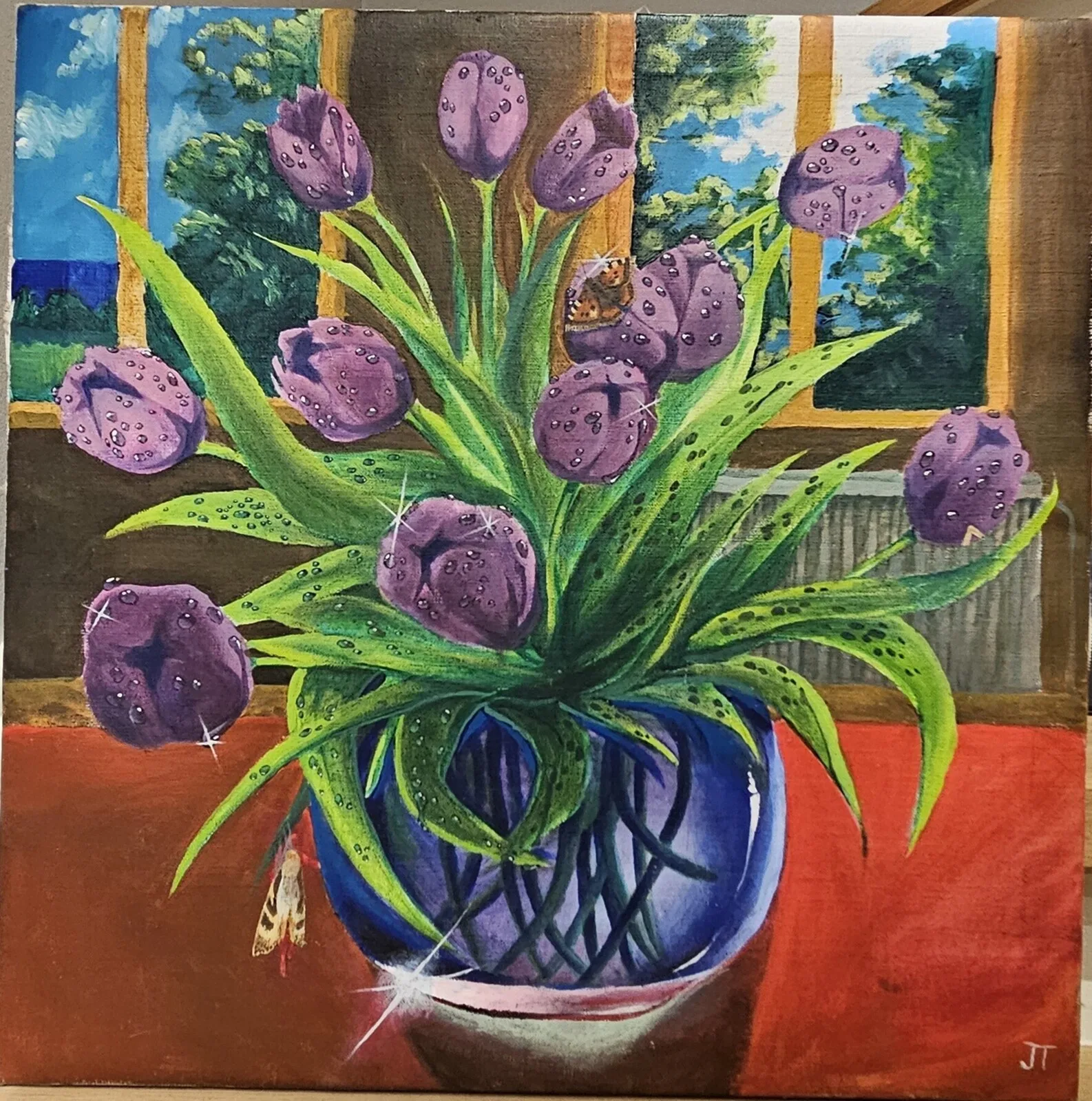 Akrylmålning Kasens blombukett av Johanna Thufvesson