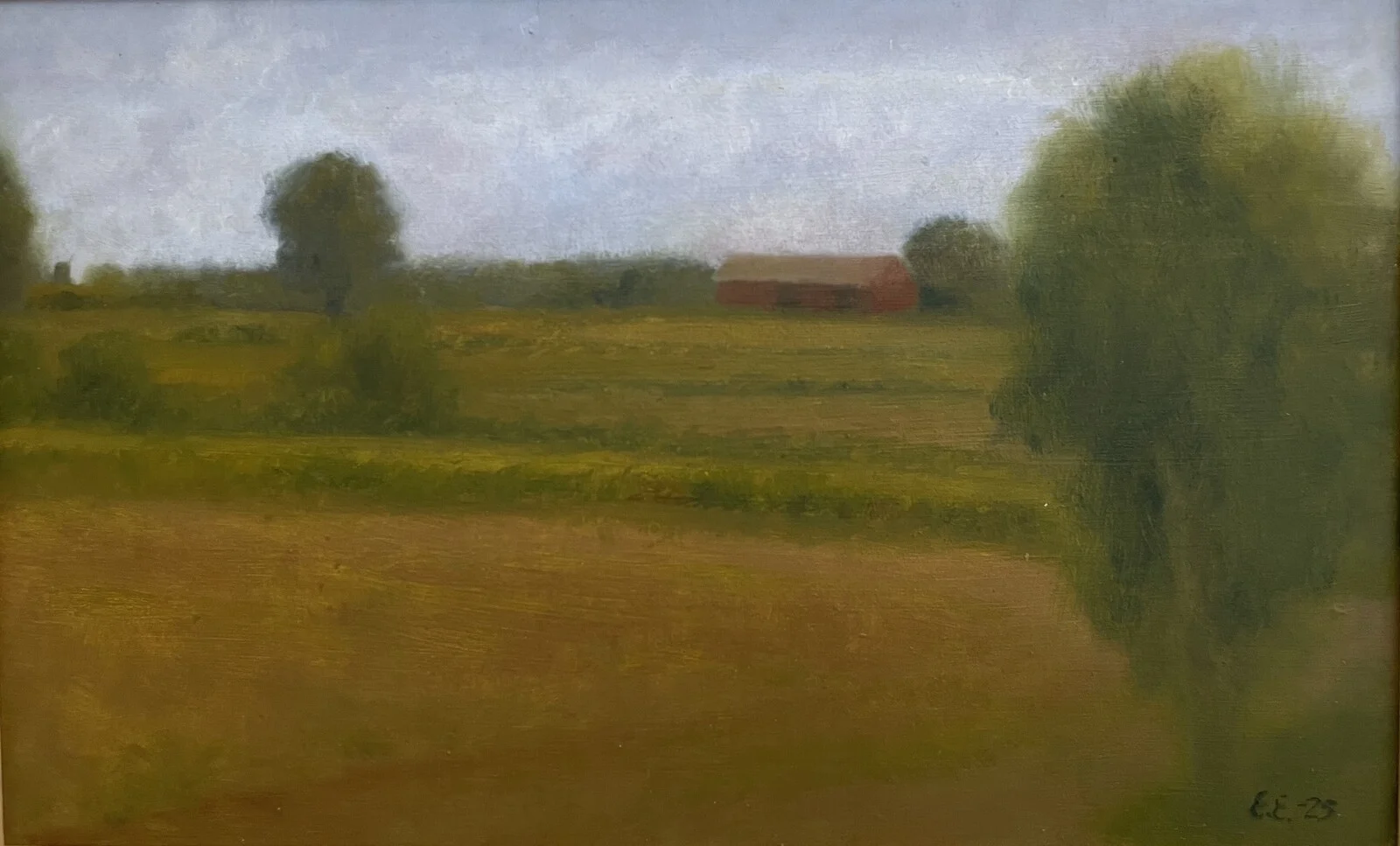 Oljemålning Vy mot kvarn och lada av Elisabet Engqvist