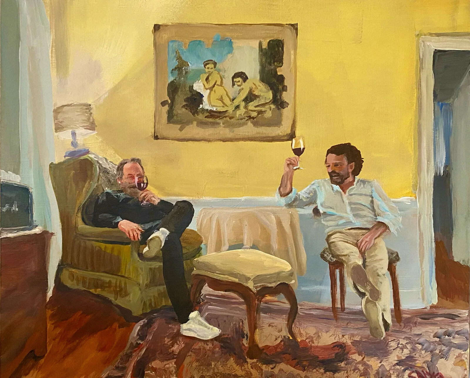 Akrylmålning Ett glas vin i det gröna av Carolina Nyqvist