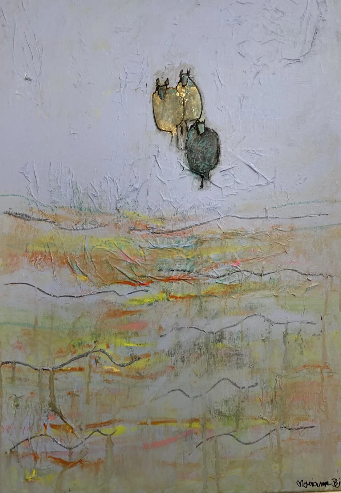 Akrylmålning Triss i får av Marianne Björn