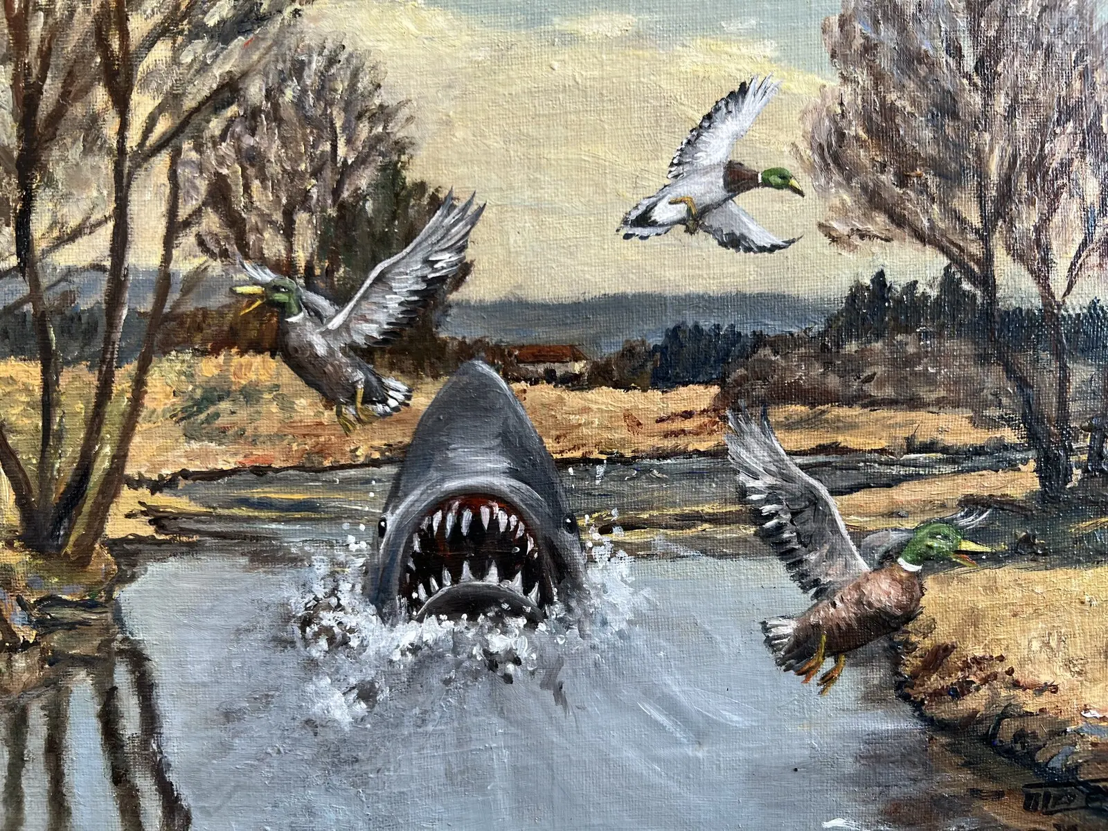 Oljemålning I parken väsnades änderna som vanligt av Ola Art