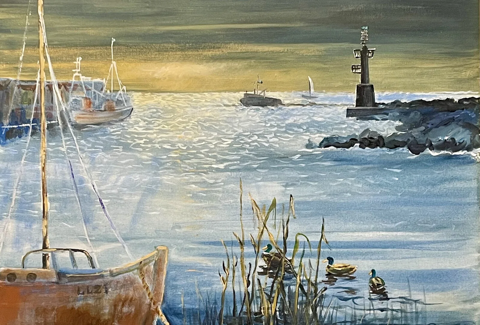 Akrylmålning Kvällsfiske av Josef Pinter