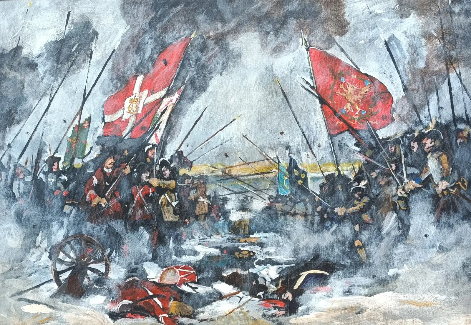 Akrylmålning Slaget vid Lund av Karolinermålaren Malmgren