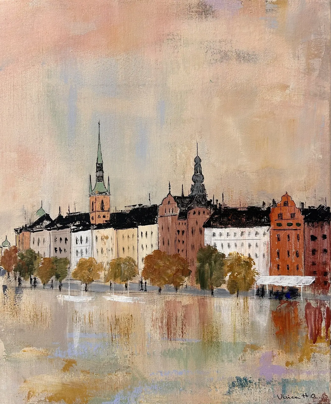 Akrylmålning Kornhamnstorg i Gamla stan av Ulrica Halling Olsson_art Stockholm