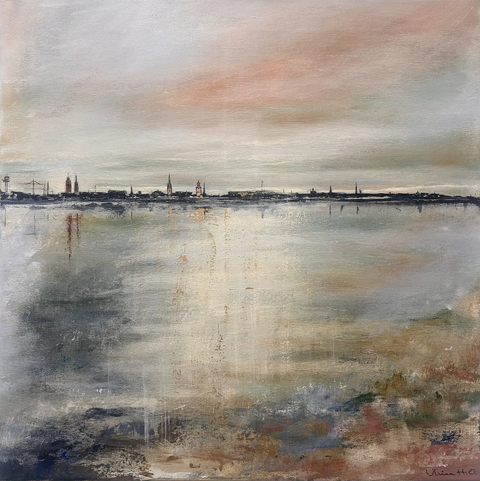 Akrylmålning Stockholm i fjärran av Ulrica Halling Olsson_art Stockholm