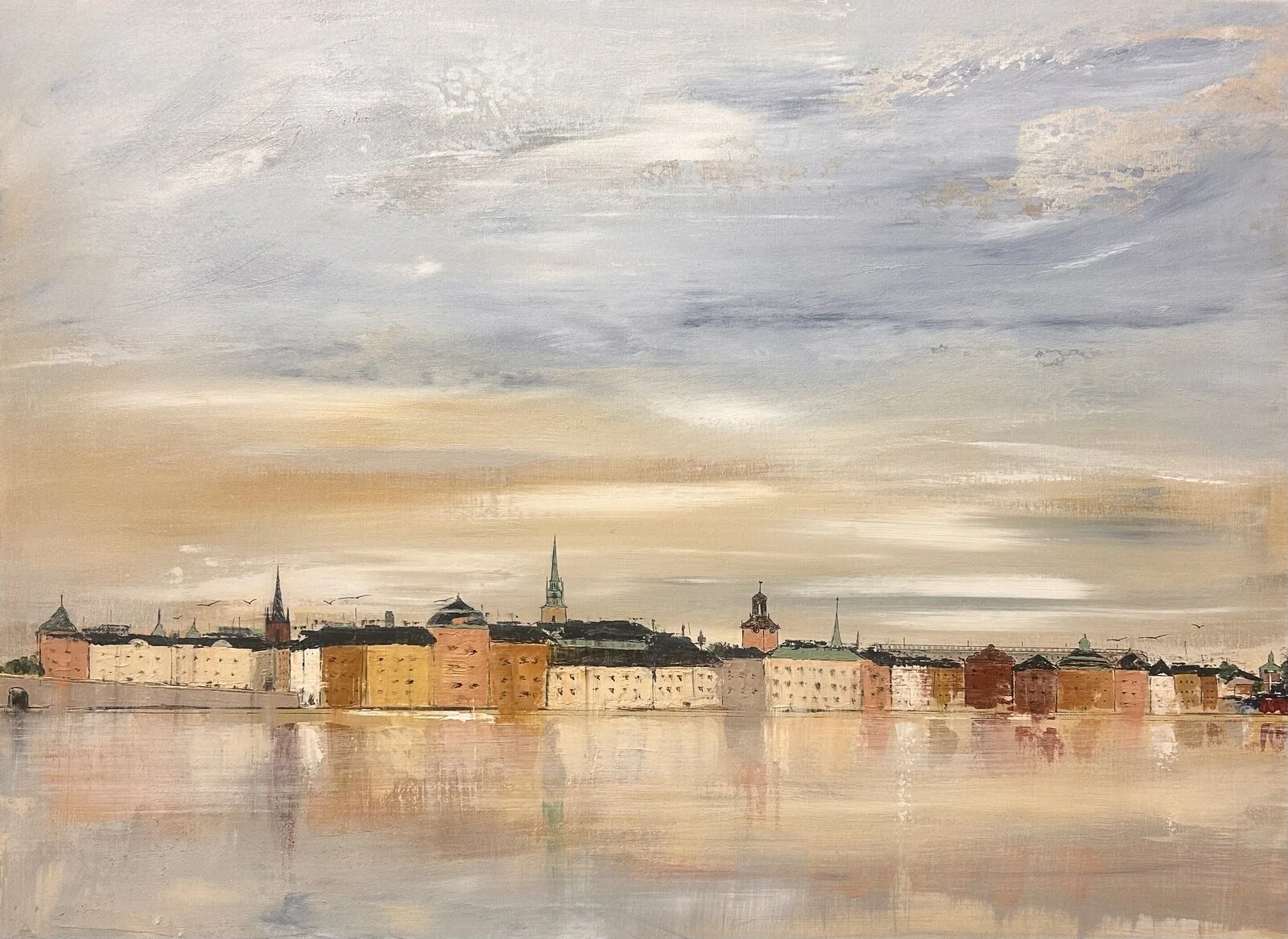 Akrylmålning Skeppsbron i Stilla sken (reserverad) av Ulrica Halling Olsson_art Stockholm