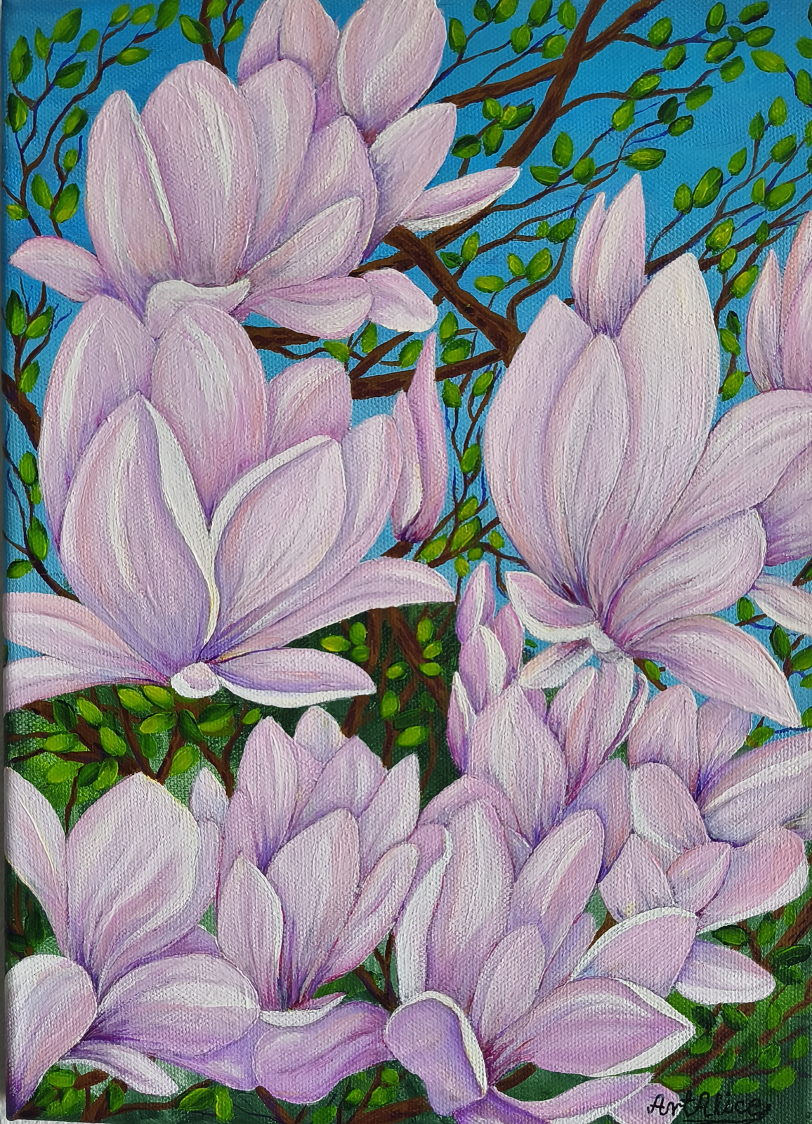 Akrylmålning Malmö, Magnolia i Pildammarna av Alicja Placinska Tapia