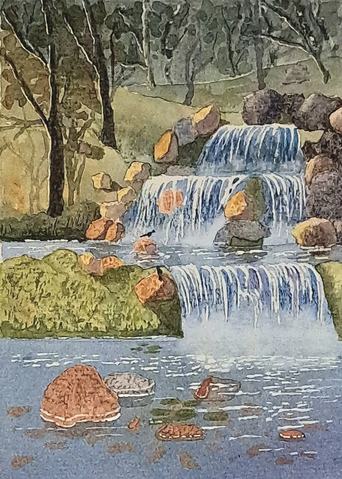 Akvarell Porlande vatten av Catharina Engberg