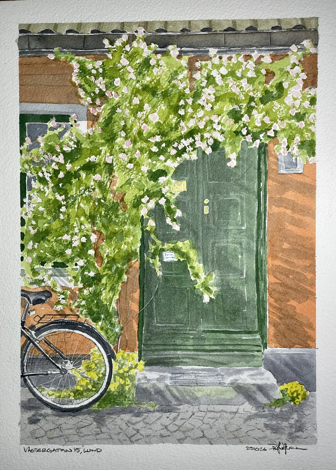 Akvarell Västergatan 15, dörr av Pär Håkan Henriksson