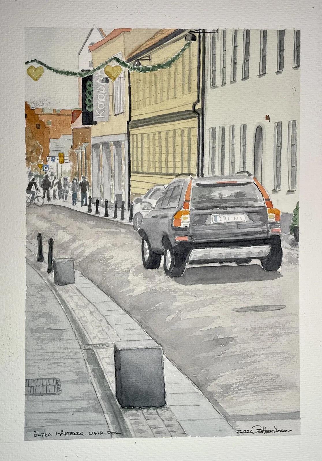 Akvarell Östra Mårtensgatan, Lund, del av Pär Håkan Henriksson