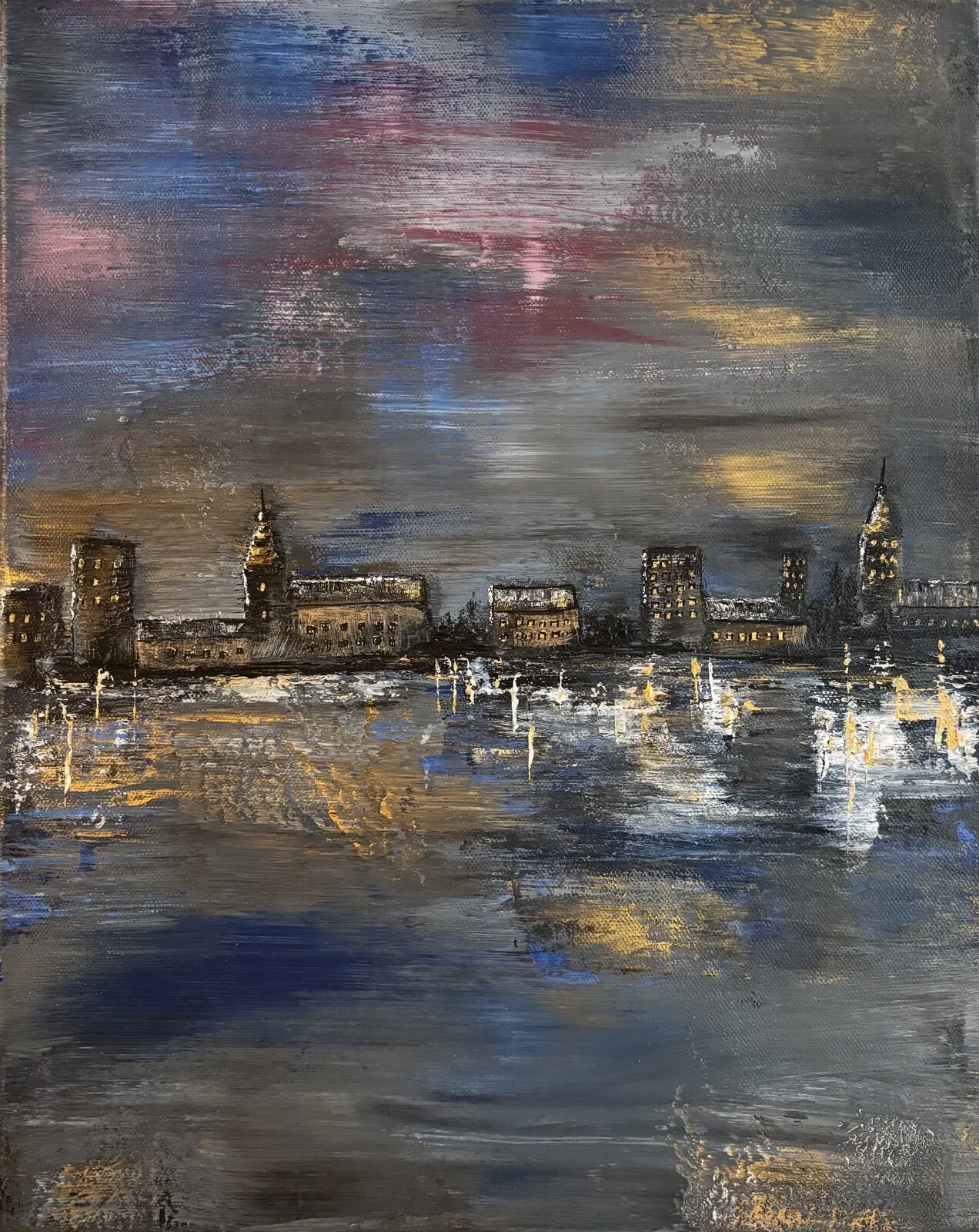 Akrylmålning City lights av Evelina Holmgren