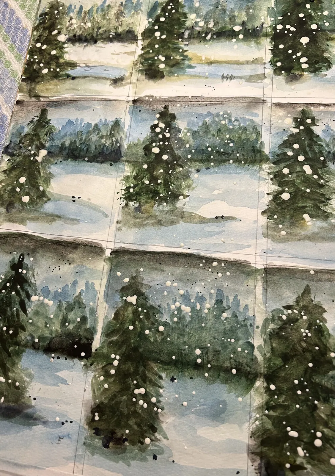 Akvarell Snöfall i skog av Charlotta Floberg