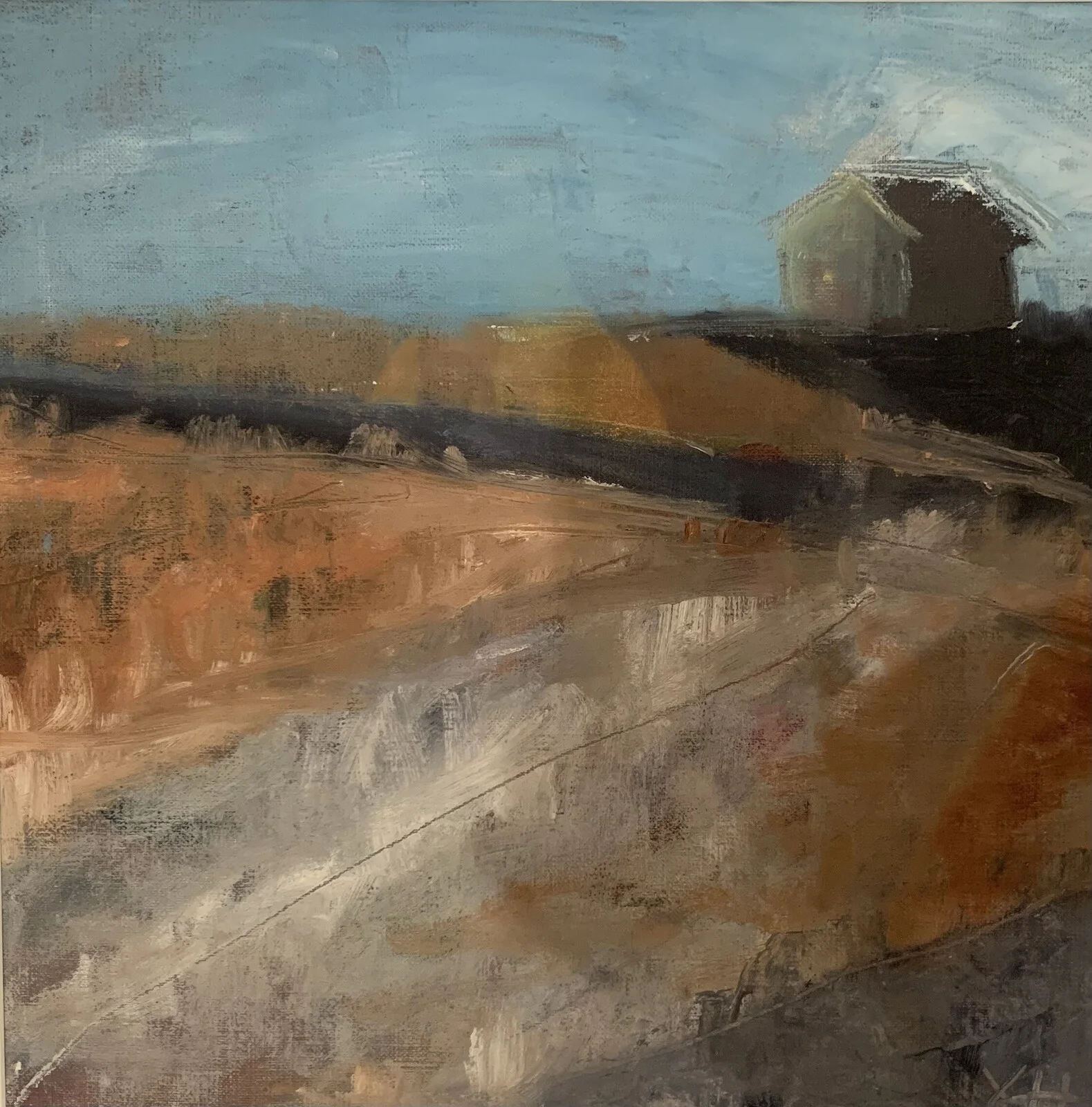 Oljemålning Huset på åkern av Yvonne Henriksson