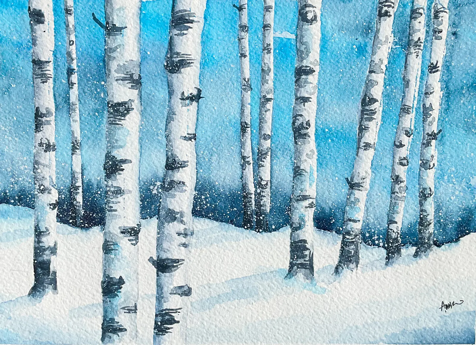 Akvarell Björkskog av Anna Sundkvist / @veras_akvareller