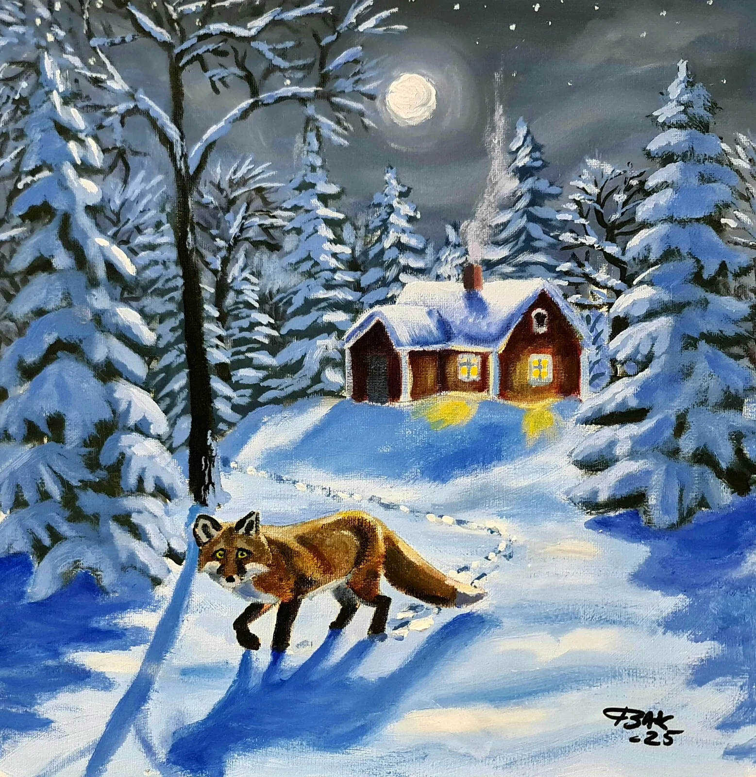 Akrylmålning Decemberkväll av Isak Martinsson