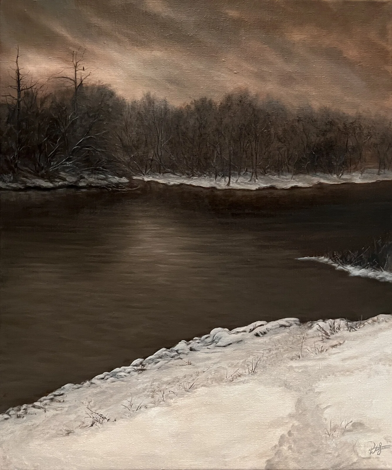 Oljemålning Decembereld av Peter Levan