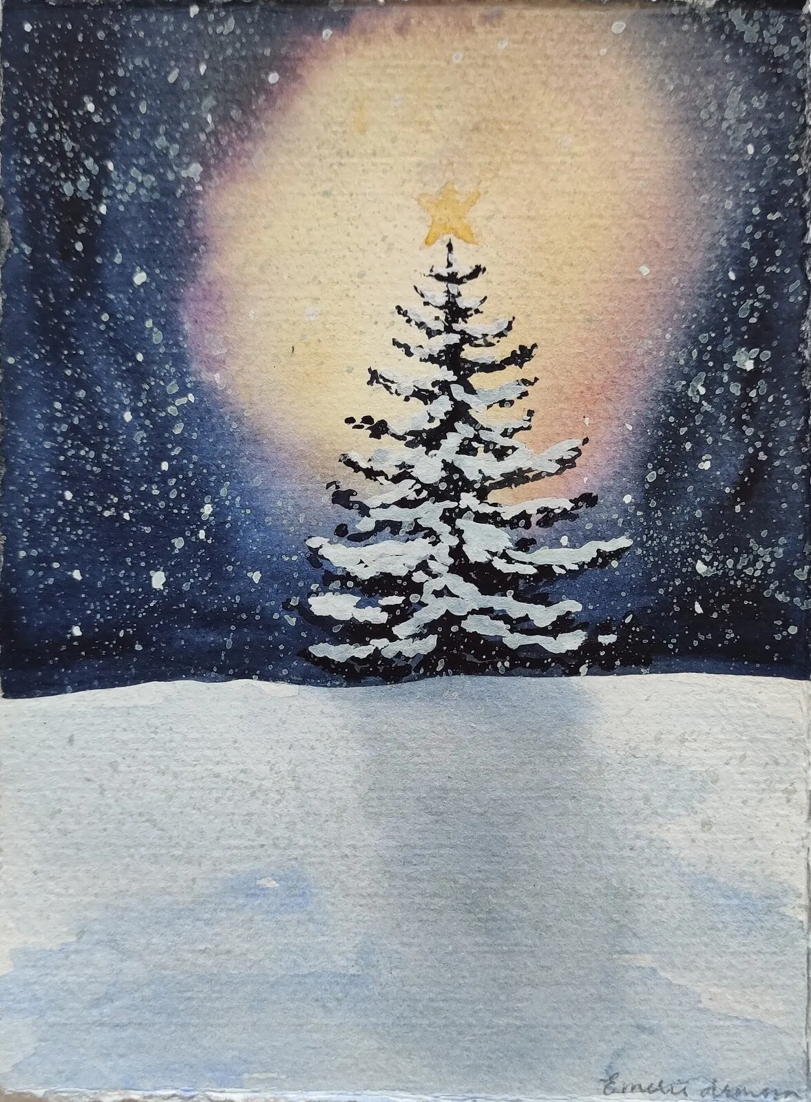 Akvarell JULSTJÄRNAN II av Emelie Aronsson