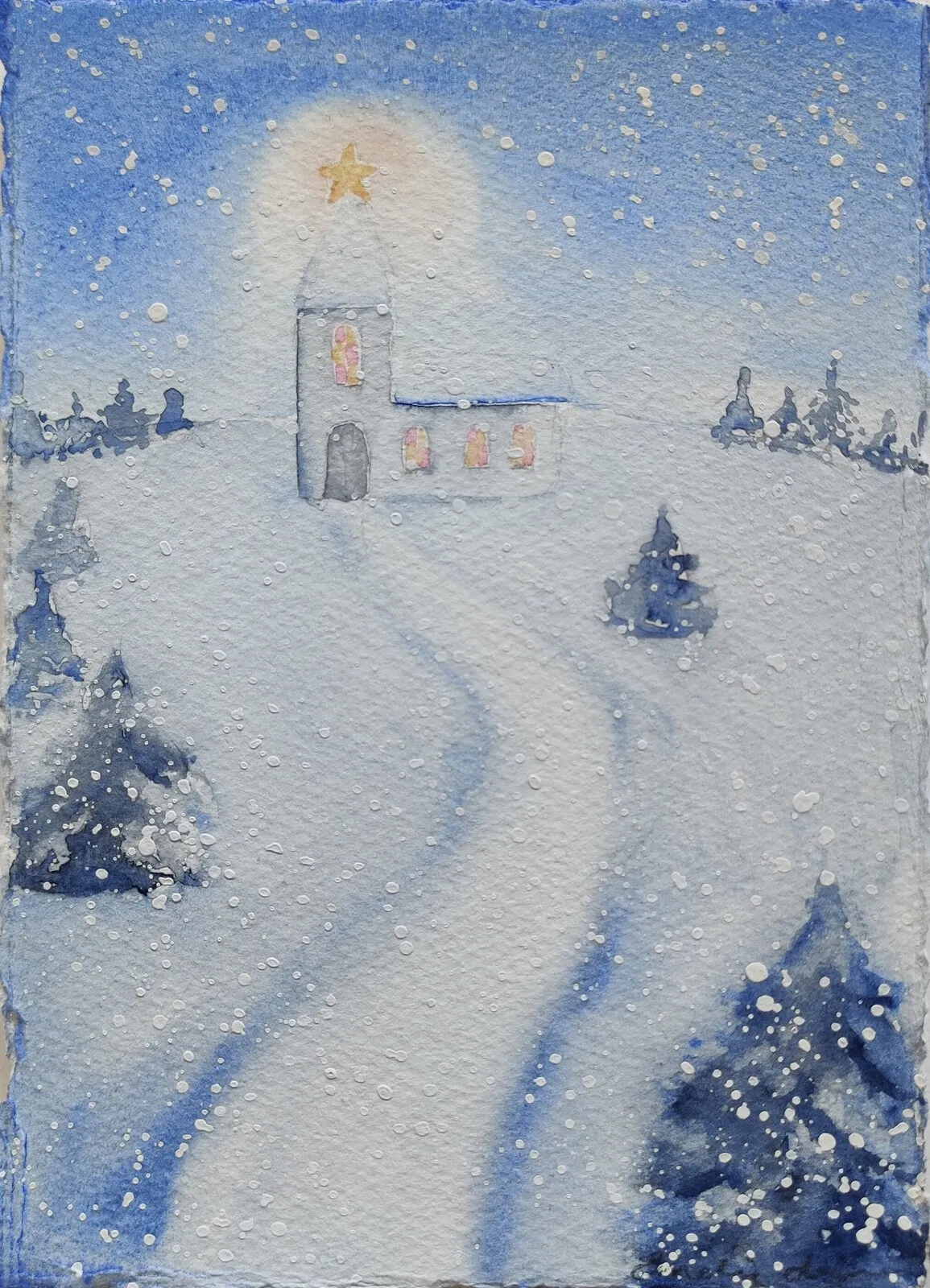 Akvarell KYRKAN av Emelie Aronsson