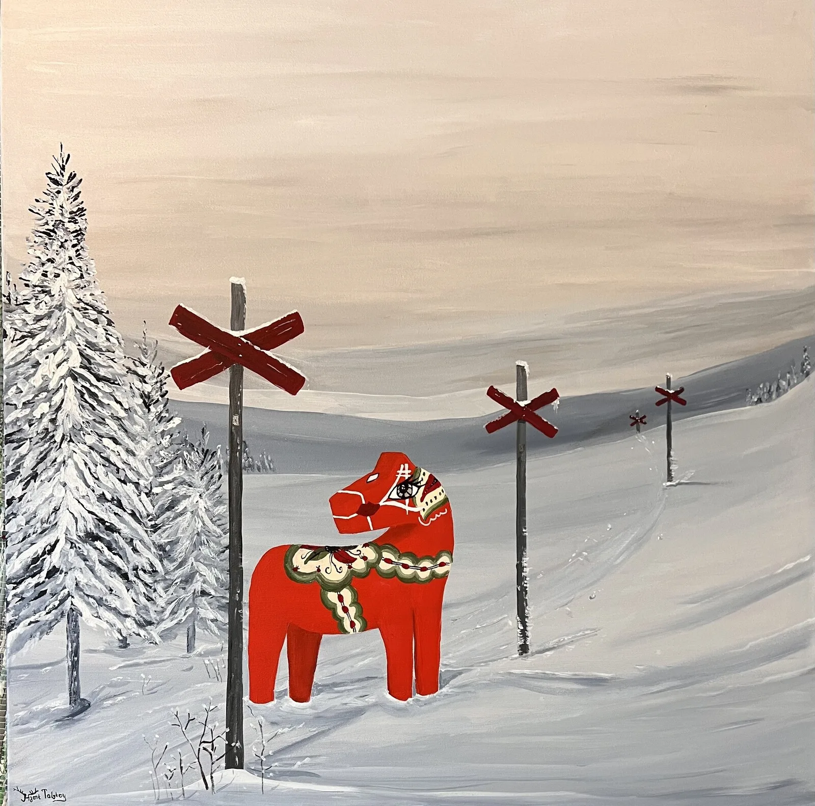 Akrylmålning Nysnö av Catarina Hjort Tolstoy