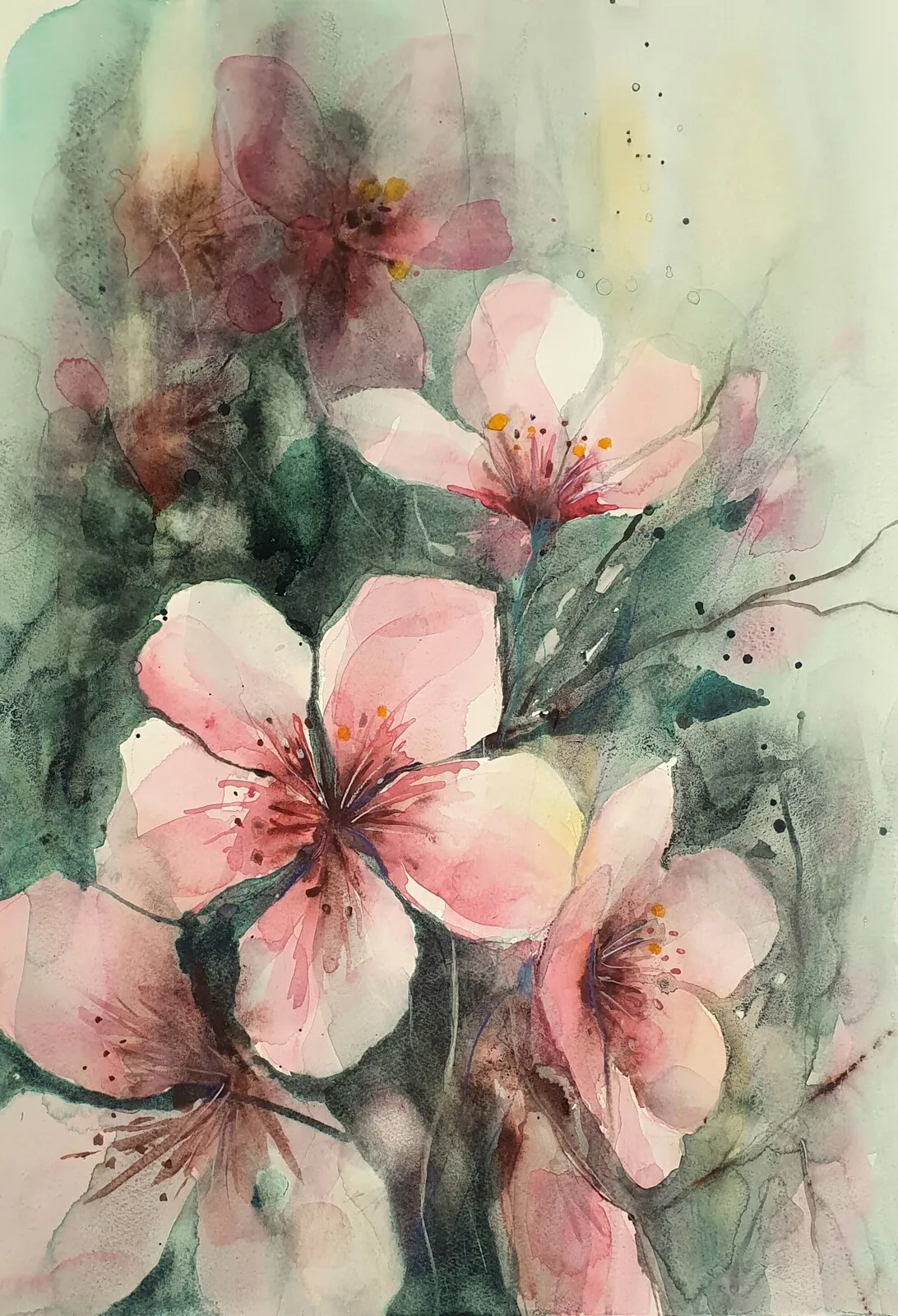Akvarell Äppelblom i rosa av Jenny Övrebö