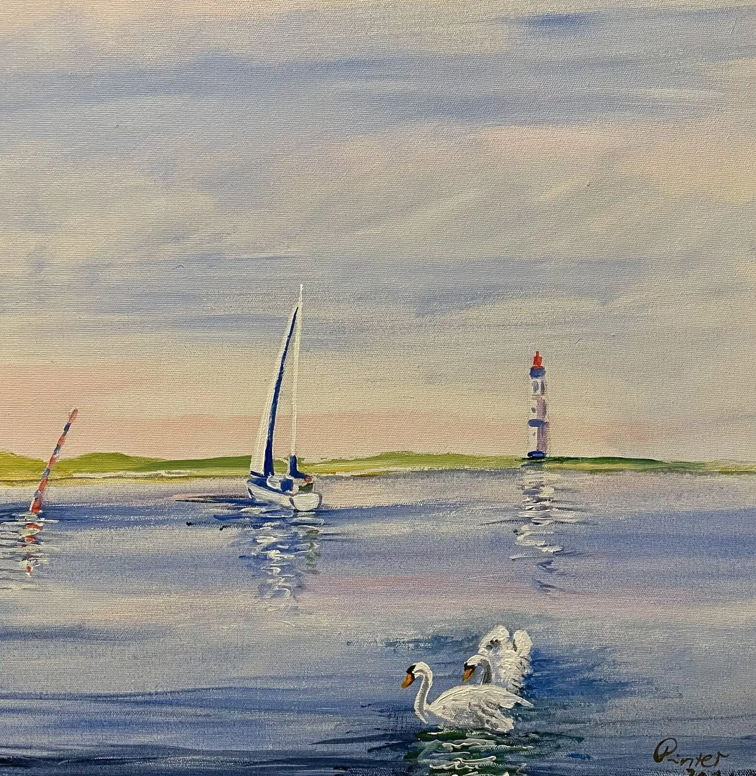 Akrylmålning Fyren av Josef Pinter