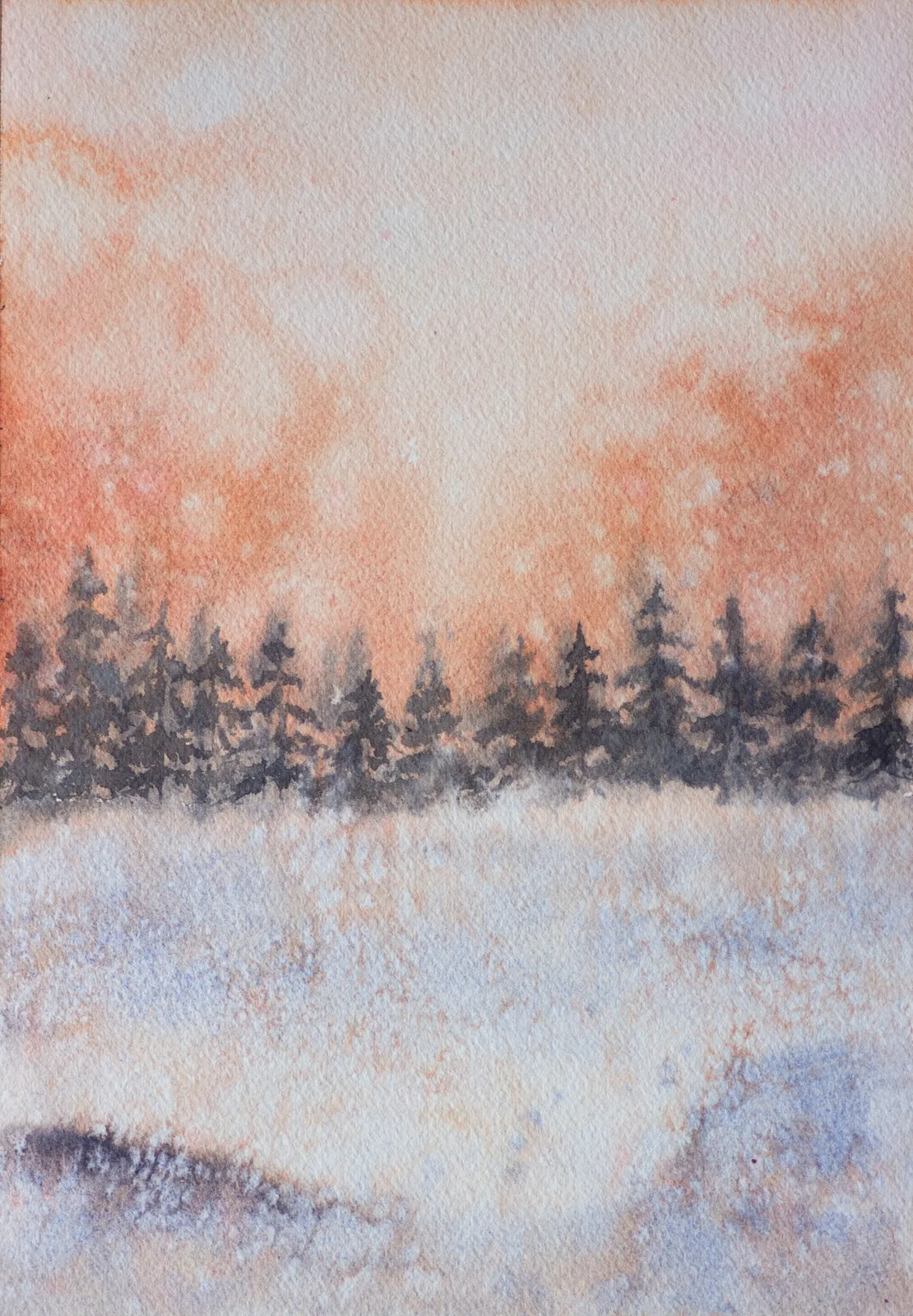 Akvarell Vinterskog av Dimnatt
