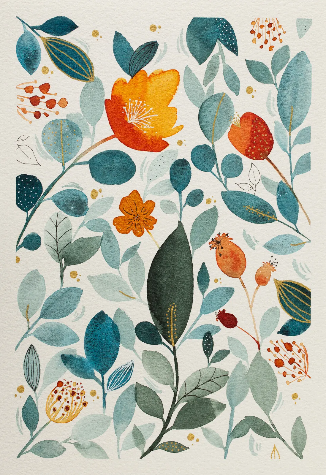 Akvarell Fragment av en sommaräng av Sabina Hannila