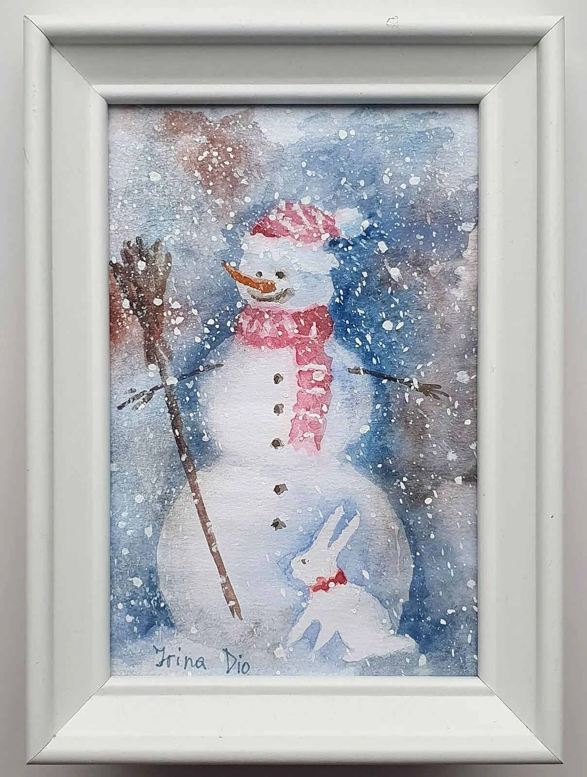 Akvarell Snögubbe av Iryna Denysenko