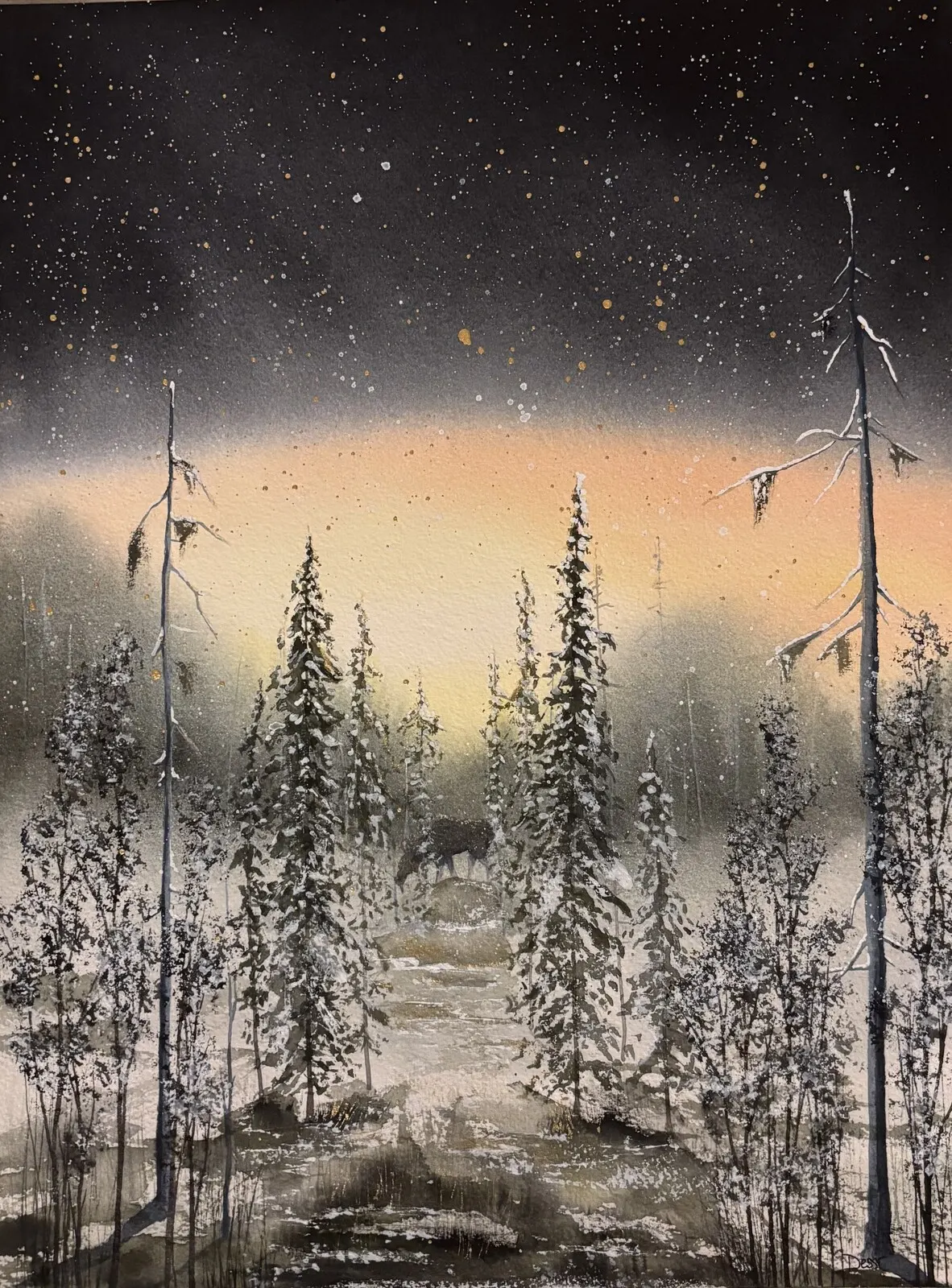 Akvarell Stigen mellan granarna av Desirée Rutqvist