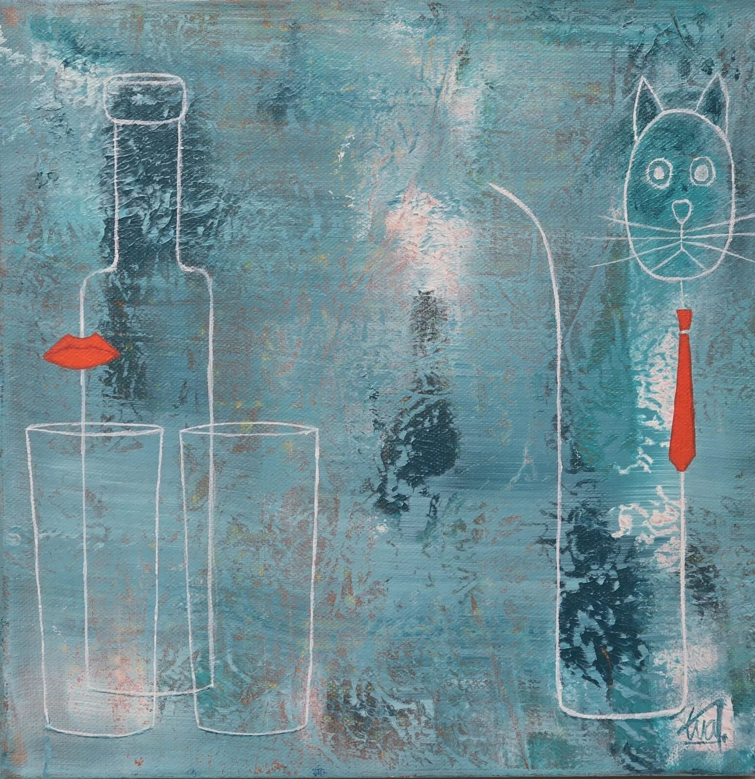 Akrylmålning Katt i slips! av Eva Johansson