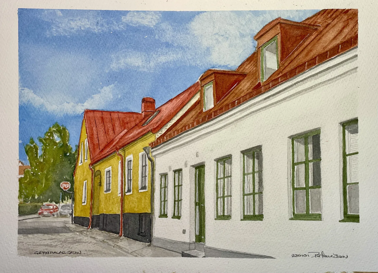 Akvarell Grynmalargatan av Pär Håkan Henriksson