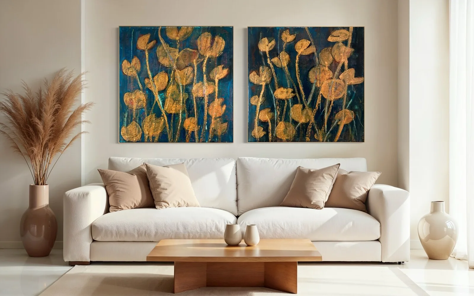 Akrylmålning Diptyk Golden av Annette Landin