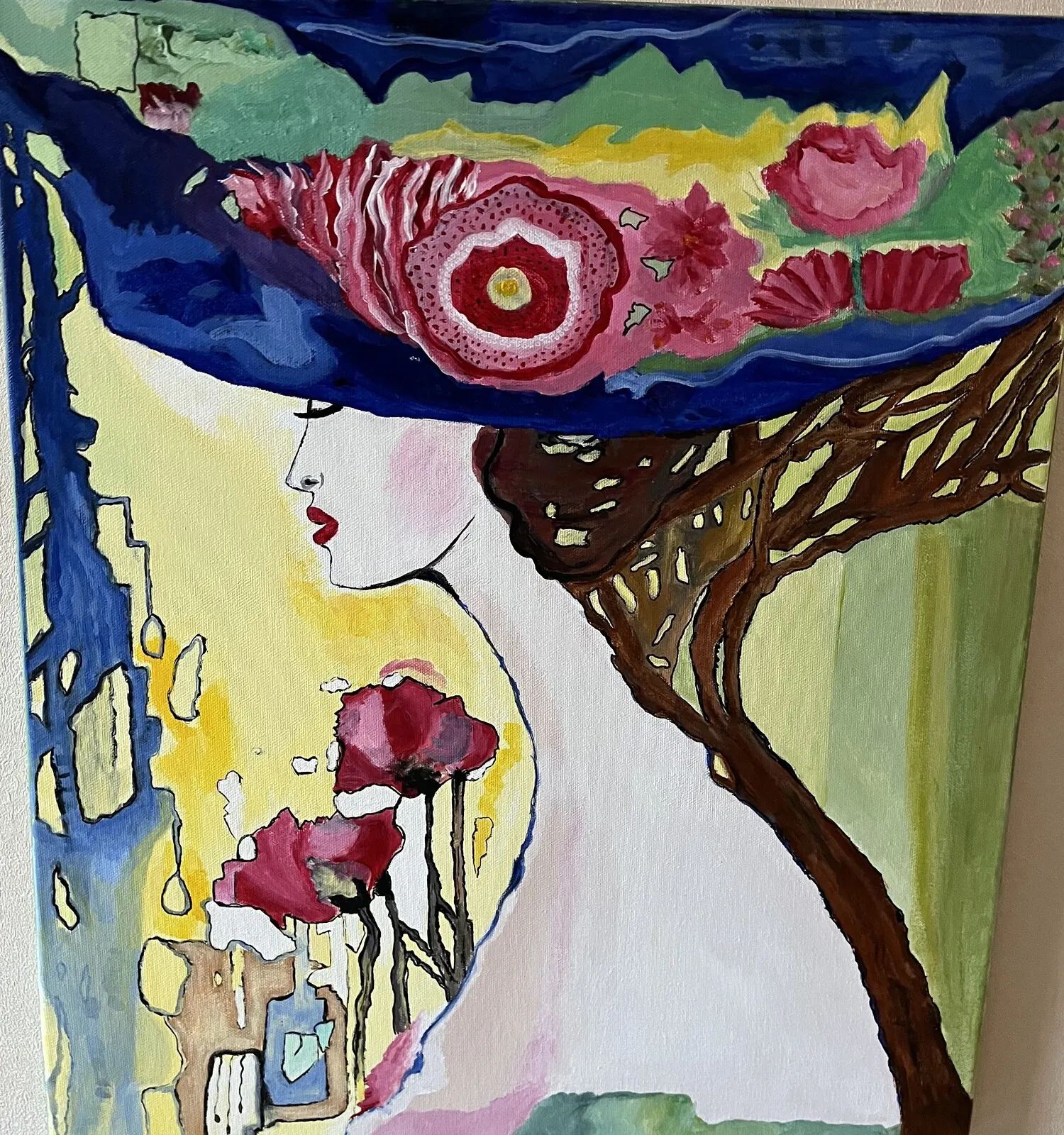 Akrylmålning Dam med hatt av Anne-sofie Lundgren