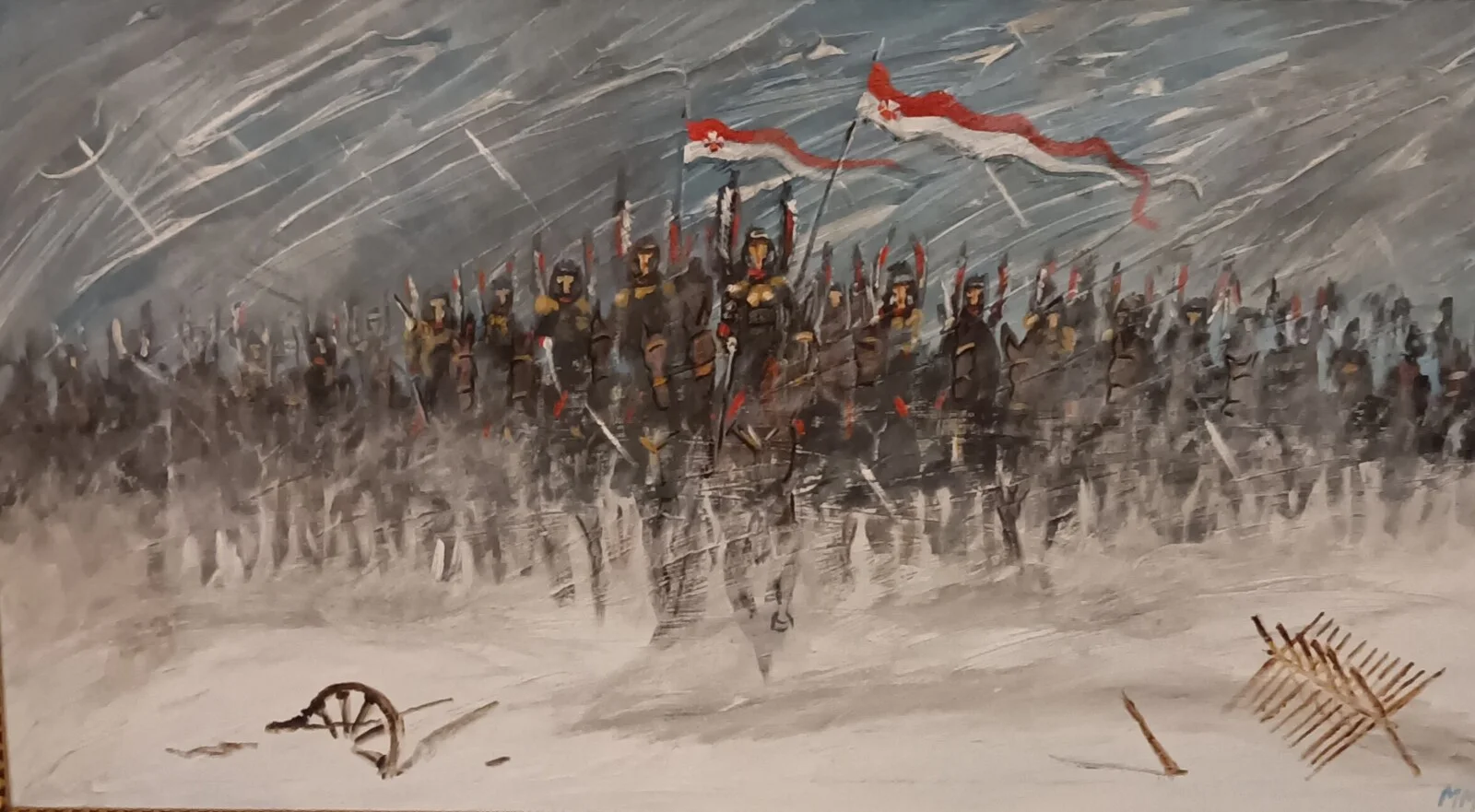 Akrylmålning Polska husarer av Karolinermålaren Malmgren