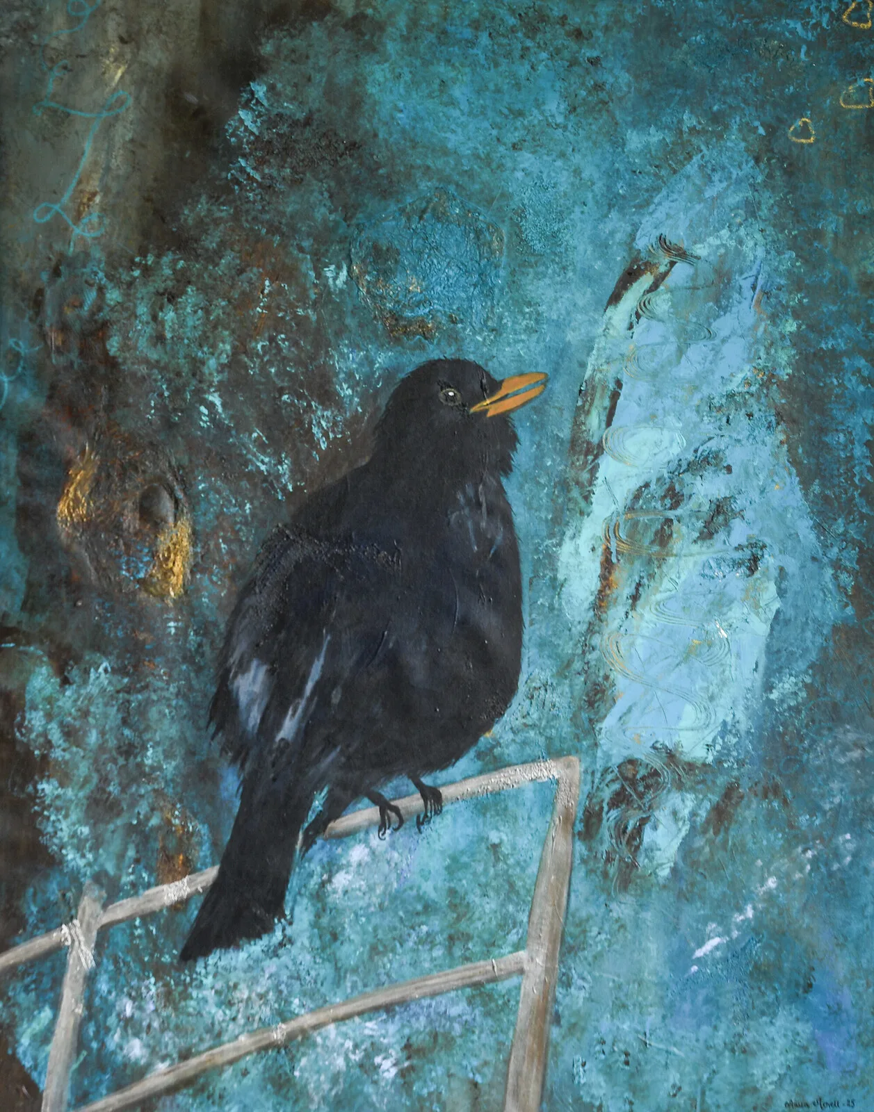 Akrylmålning Koltrast av Anna Merell