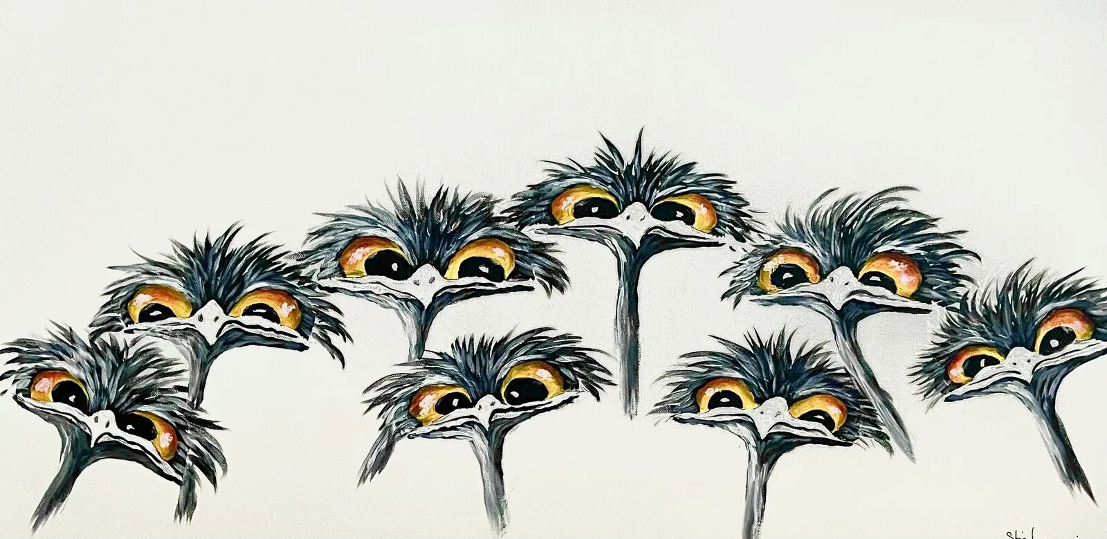Akrylmålning Strutsar nr. 296 av Stig Laurin