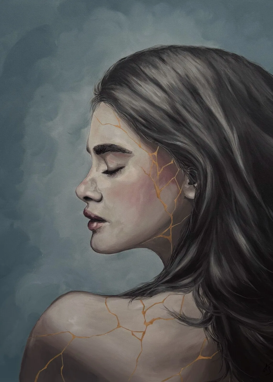 Akrylmålning Golden Scars av Alyona Siergieieva - Designfull Art