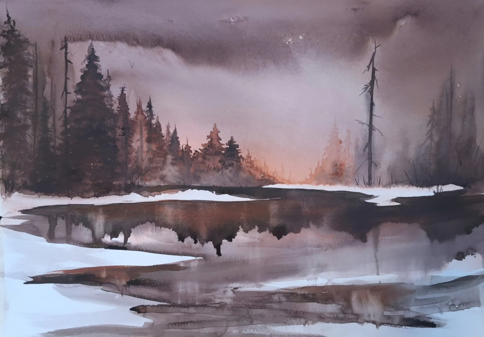 Akvarell Spegling av Malin Wiberg