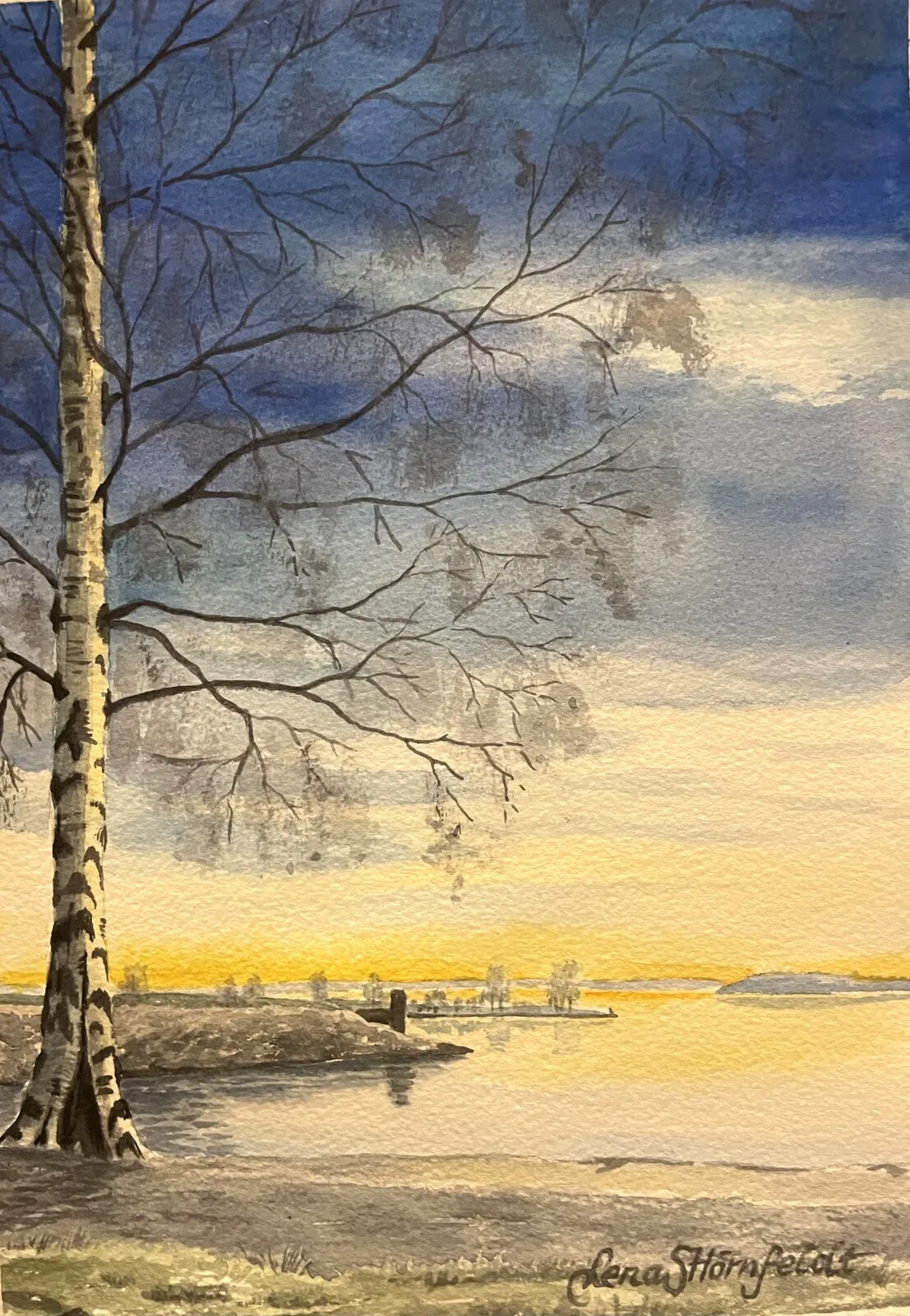 Akvarell Novemberljus av Lena Hörnfeldt