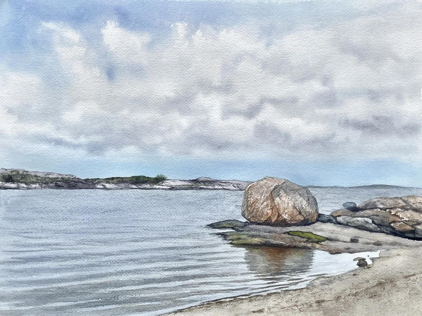 Akvarell Sten vid havet av Jeanette Malmberg
