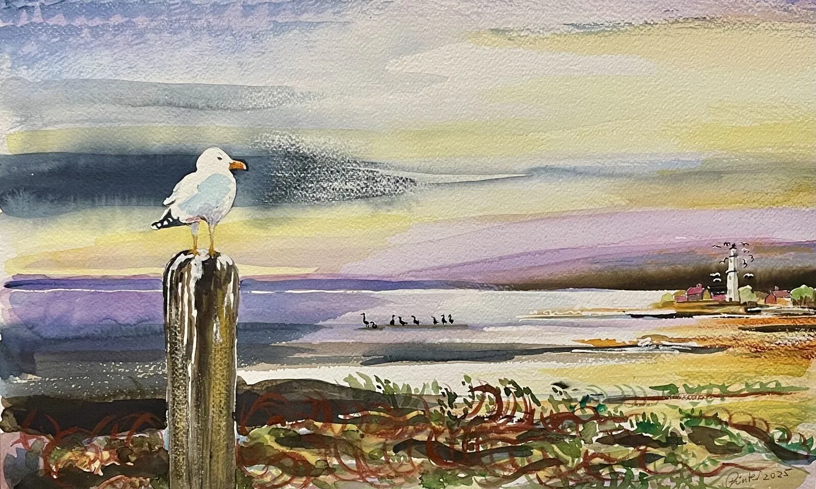 Akvarell Vaktar reviret. av Josef Pinter