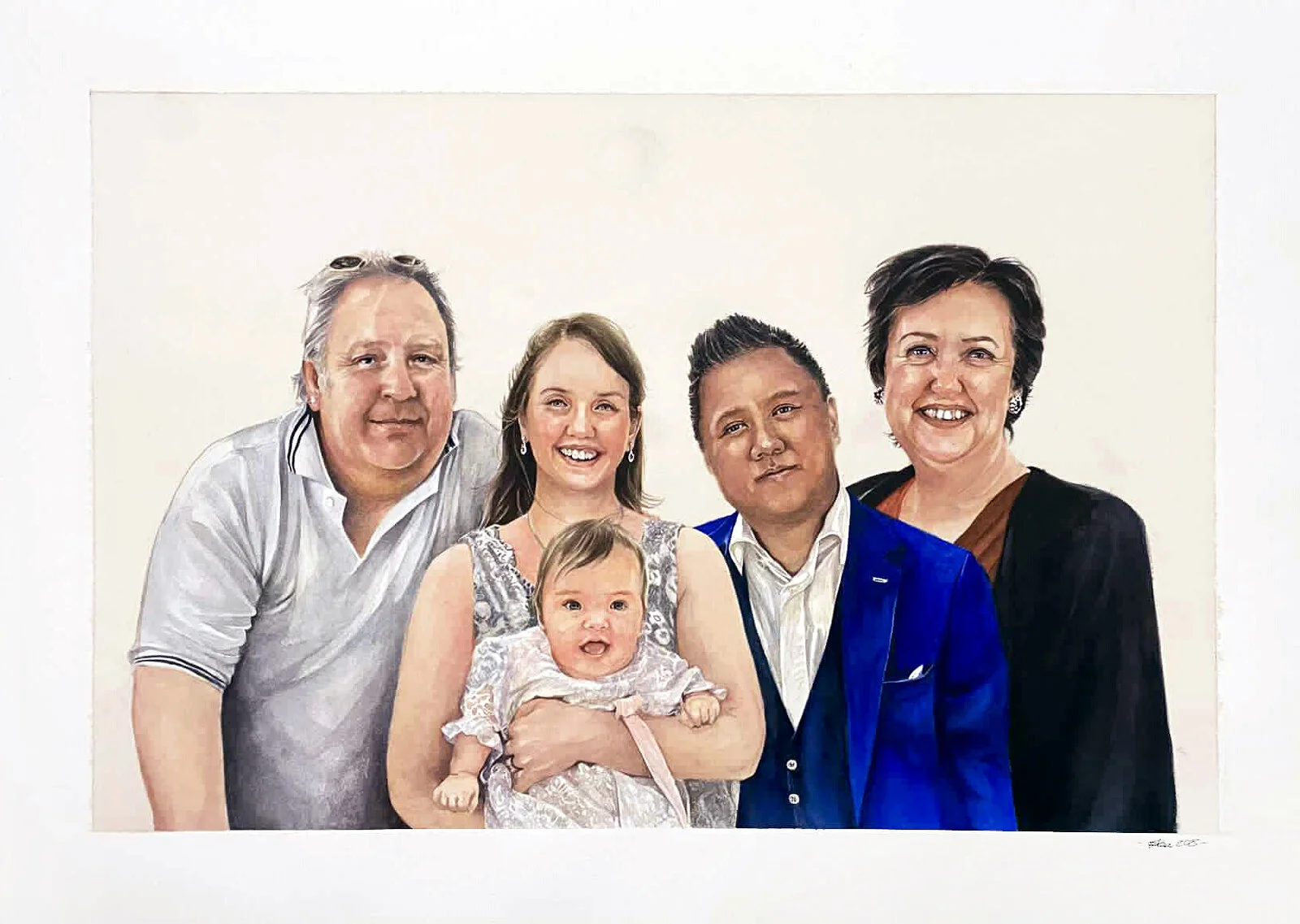 Akvarell Babben med familj av Åza Mårtensson