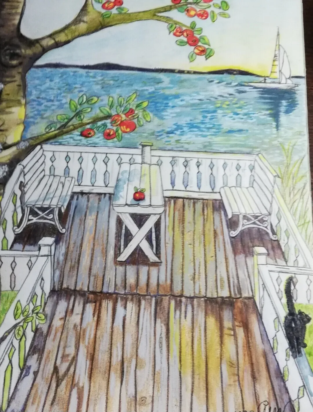 Akvarell Terassen av Åse Motsanos Nordgren