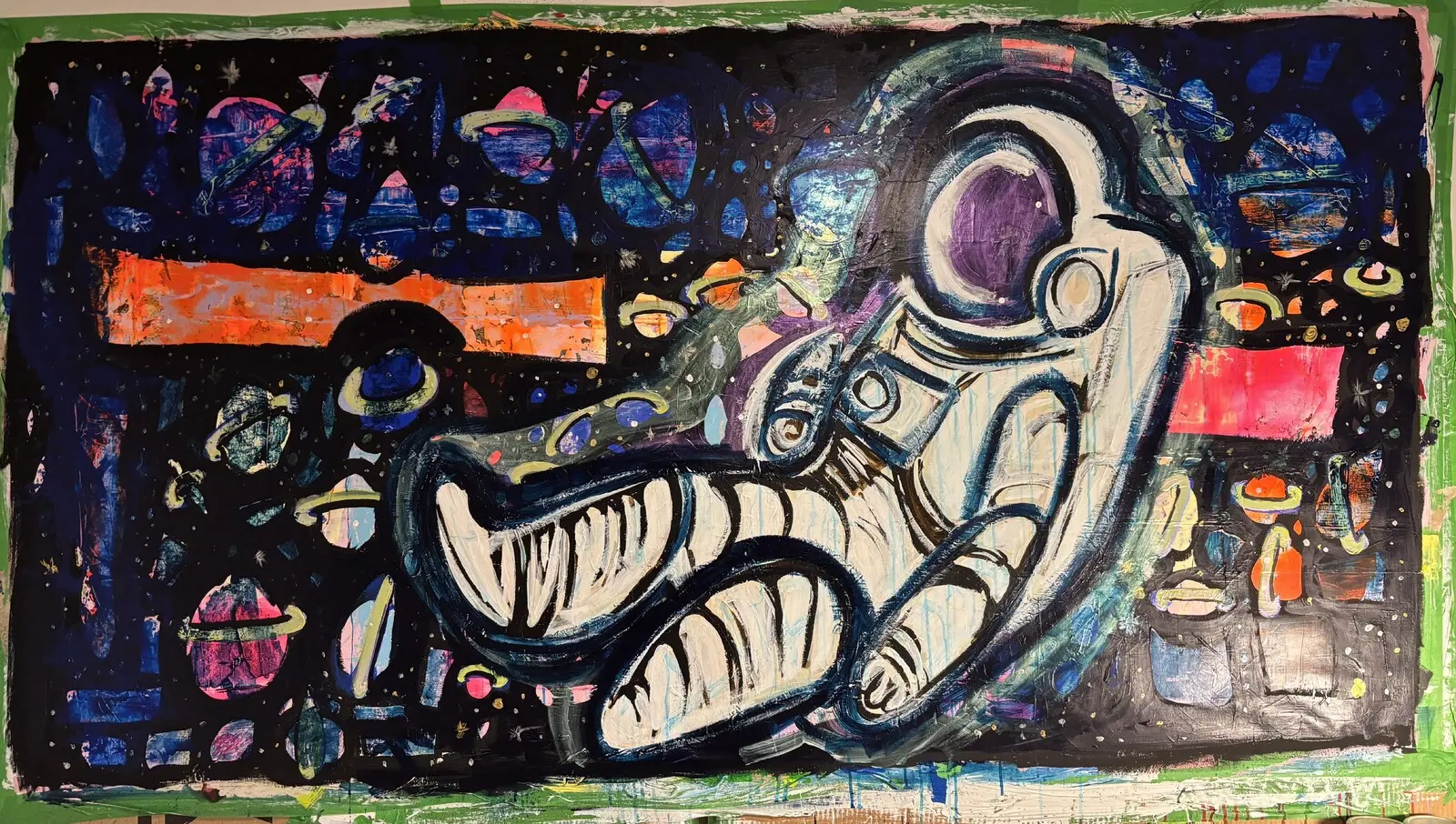 Akrylmålning Astronaut in space av Derek Van Bergen