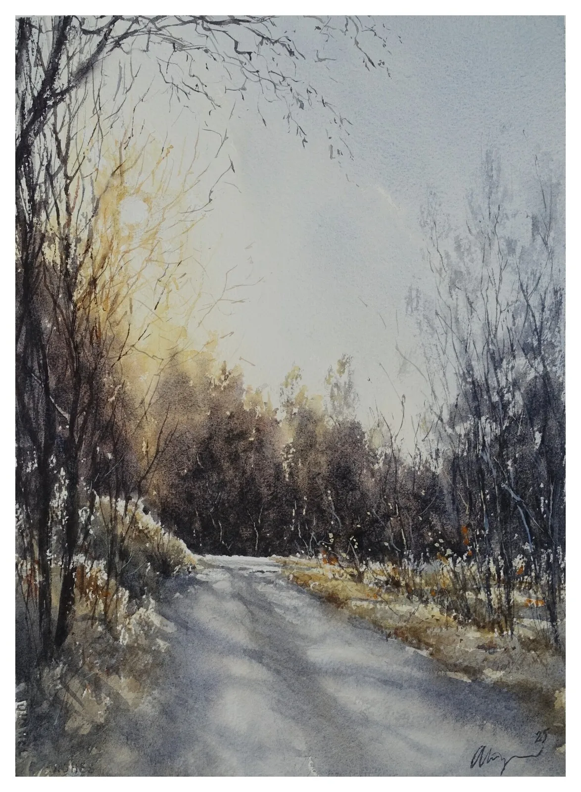 Akvarell Up the road av Ingela Alvmyren
