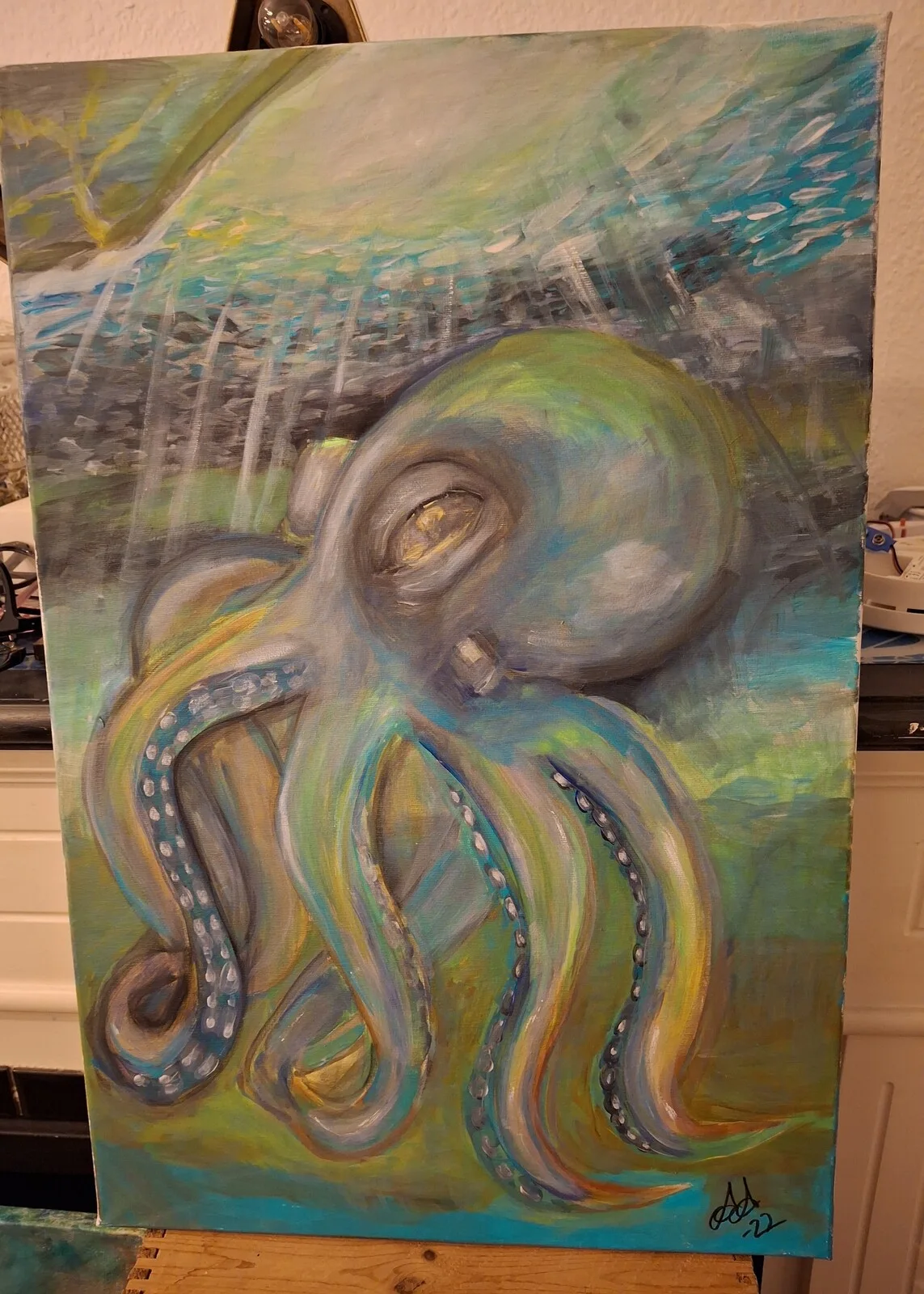 Akrylmålning Kraken av Anna Bengtsson Crafoord