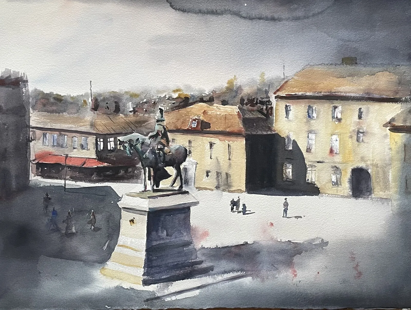 Akvarell Kungstorget Uddevalla av Martin Hartmann